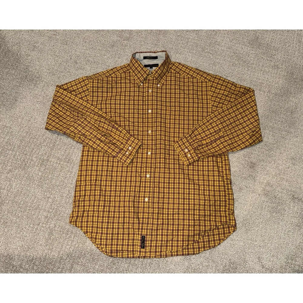 Tommy Hilfiger Shirt Mens L Yellow Blue Plaid Casual Button Up Long Sleeve Crest